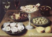 Osias Beert Style life with oysters confectionery and fruits USA oil painting reproduction